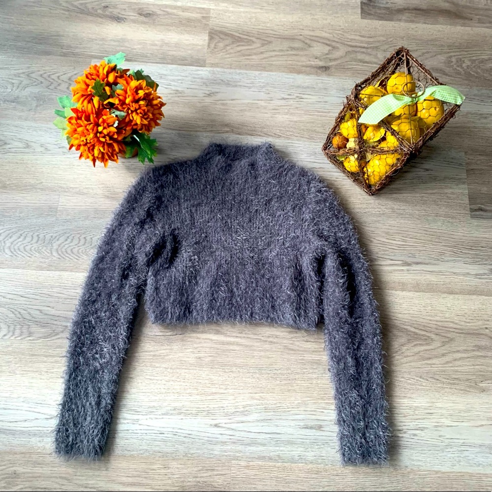 Gray Fuzzy Cropped Turtle Neck